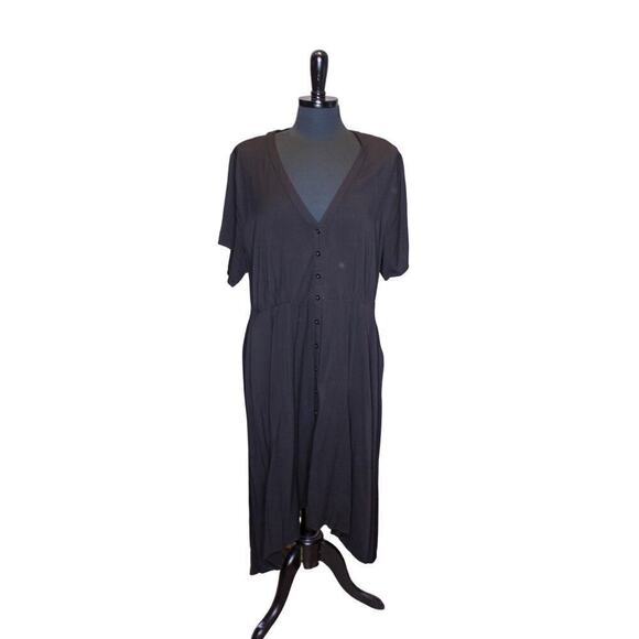 Torrid Midi Dress Black V Neck Short Sleeves Button Front Size 3 3X - Picture 1 of 5